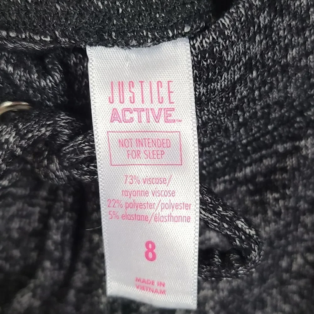 Justice Active Girls 8 Black Heather Hacci Jogger Pants Silver Stud Sparkly Knit